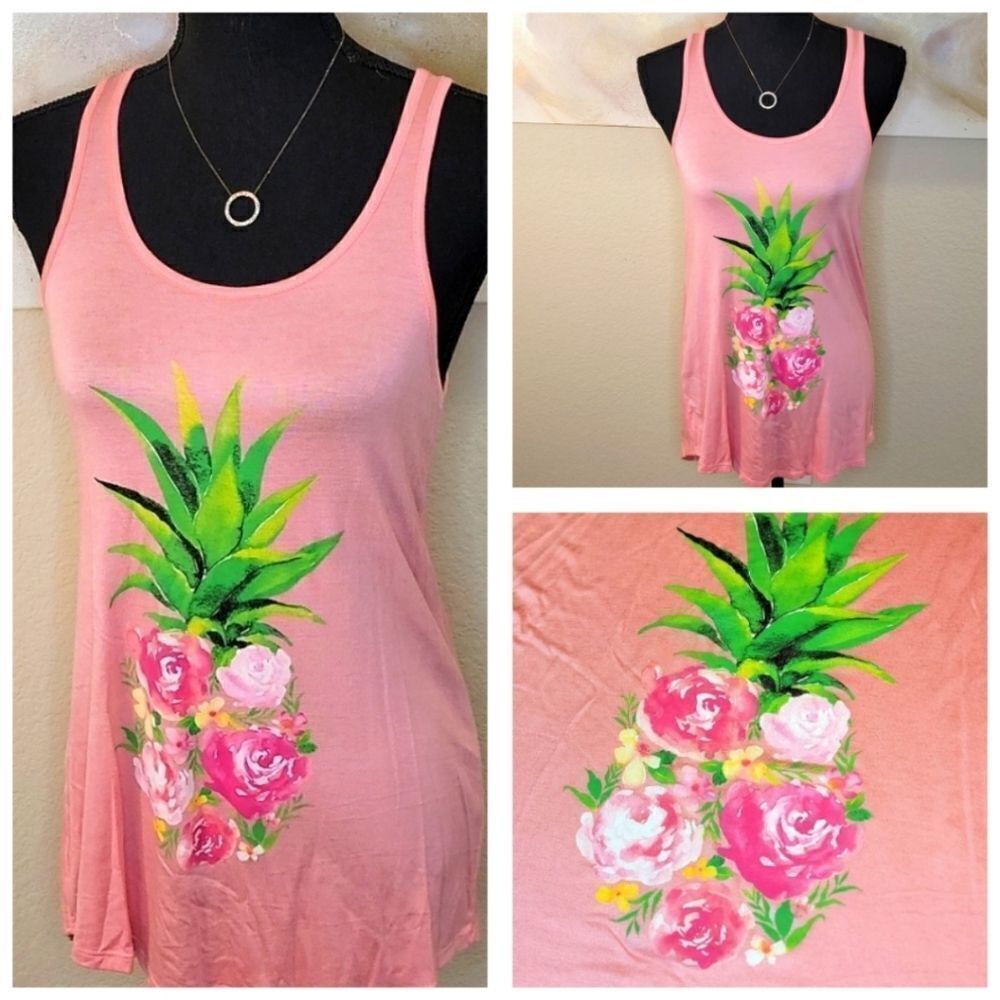 Pineapple Floral Pink Tank Top
